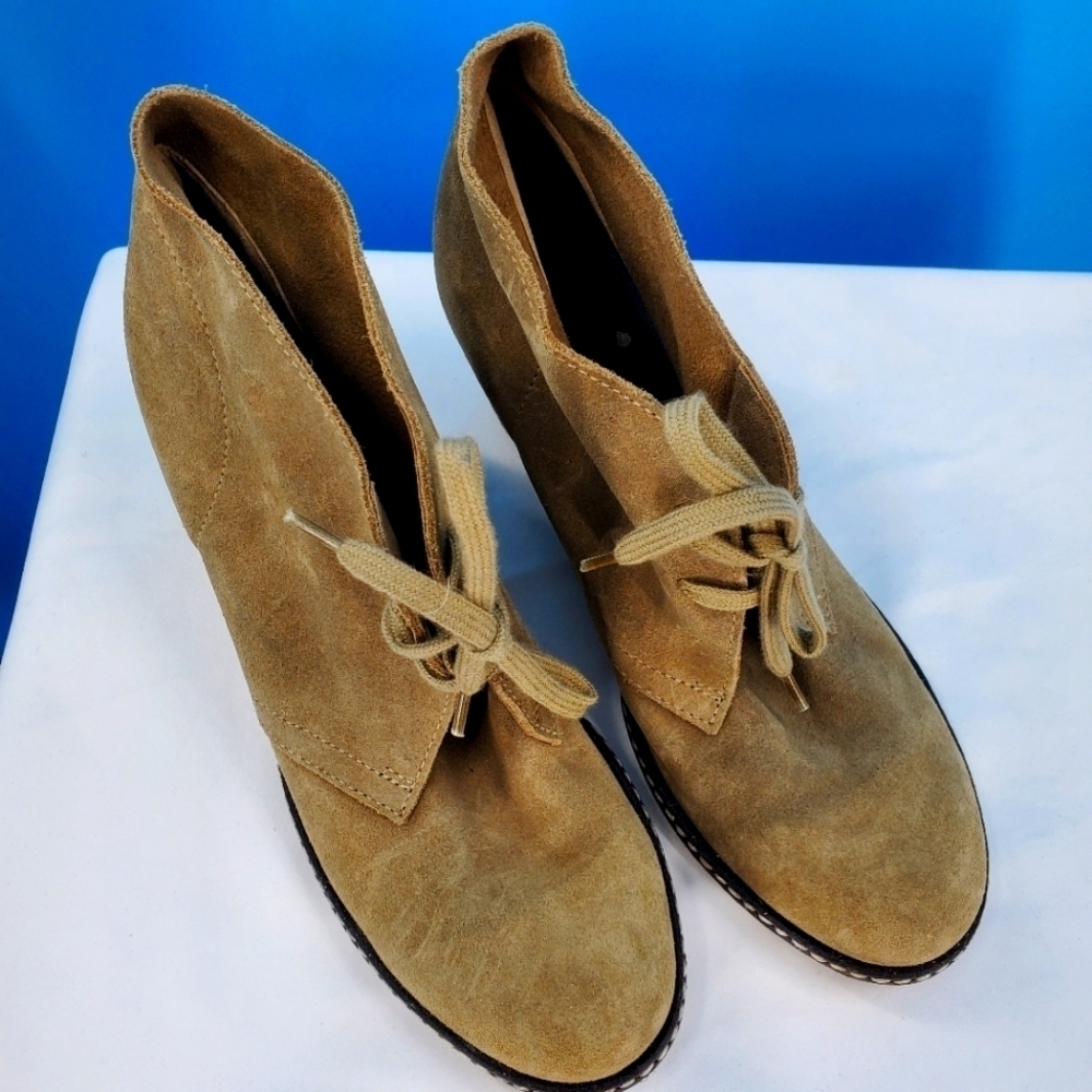 J.Crew tan leather wedge booties 7